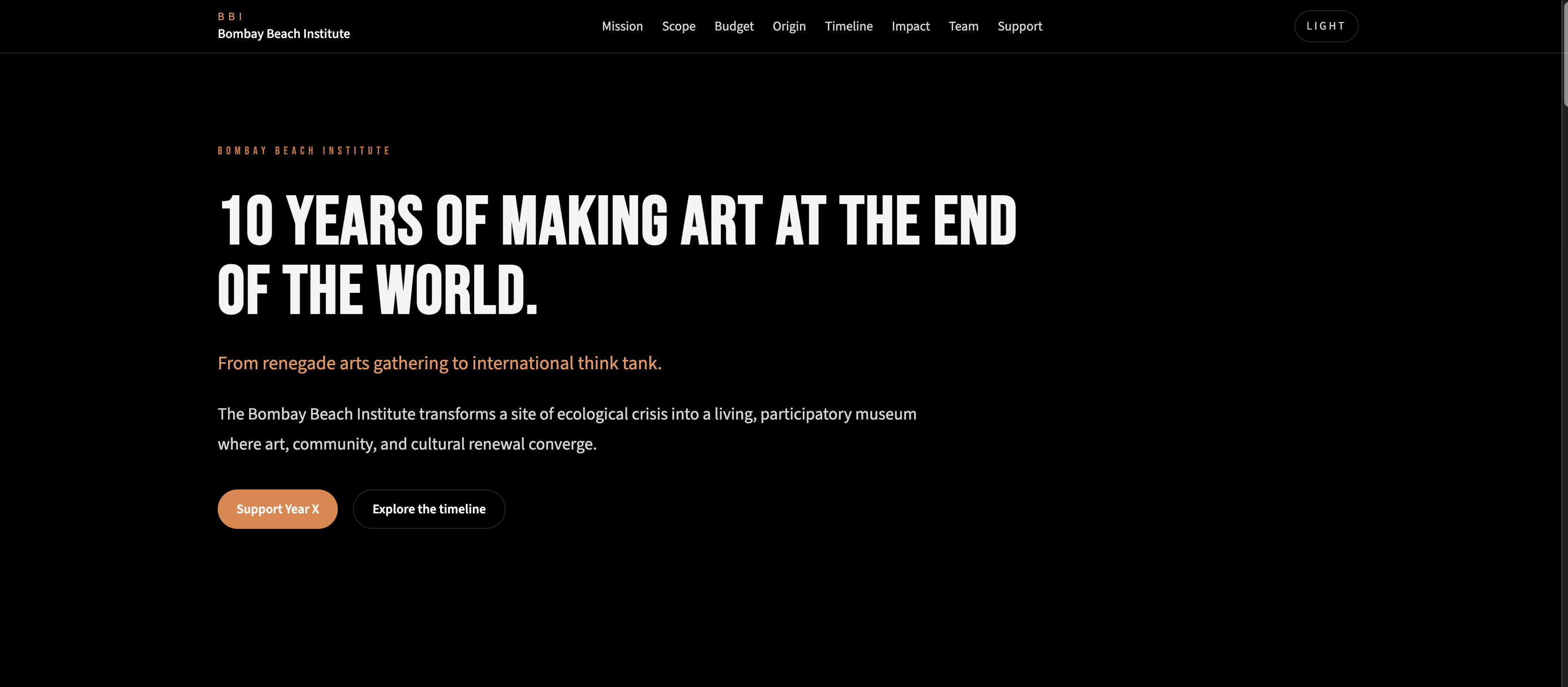 Bombay Beach Institute website hero: 10 years of making art at the end of the world